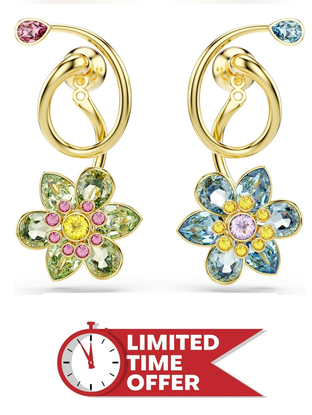Swarovski Idyllia Mixed-Cut Flower Drop Earrings - Multicoloured, Gold-Tone